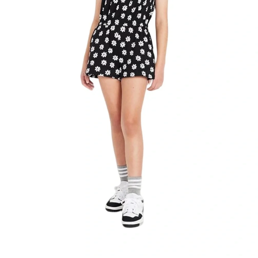 One Piece Cinched Waist Flower Print Shorts Romper Spring Summer